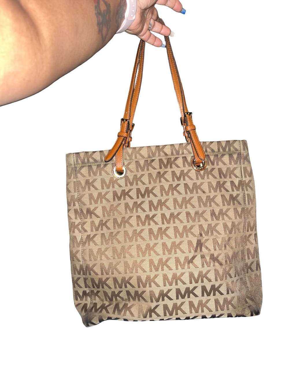 Michael Kors Signature Logo Canvas and Leather North South Tote Bag